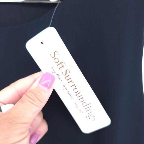 Soft Surrounding Coastal Resort Ocean Drive Navy Chiffon Tiered Feminine Dress M - Picture 5 of 10